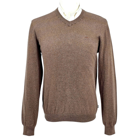 Quiet Luxury Kurt Geiger V Neck Sweater Men L Brown Cotton Cashmere